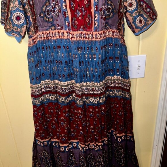 Vintage LaCera Pleated 90s Cotton Babydoll Maxi Dress Boho Hippie - Picture 4 of 12